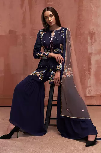 Blue georgette sharara set