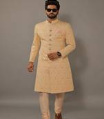 Lucknowi Embroidered Peach Color Sherwani Achkan for Men