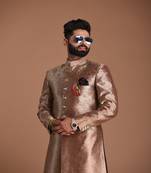 Maharaja Style Magenta- gold Handmade Kim-Khab Sherwani Achkan