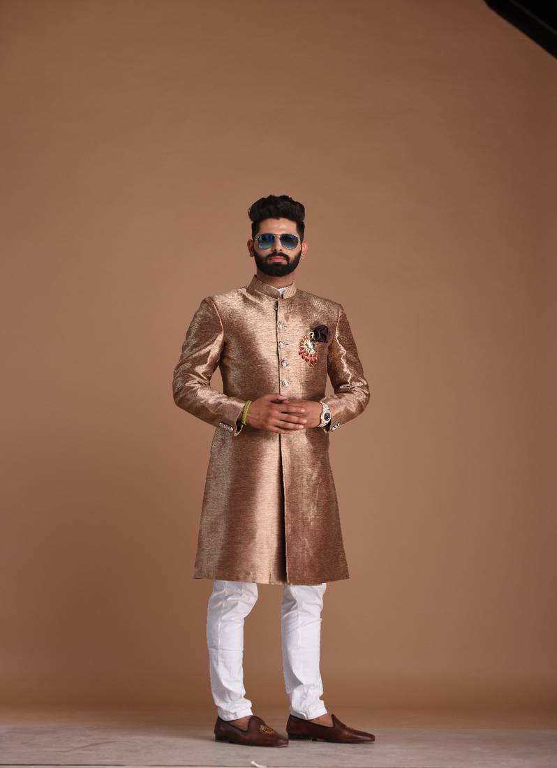 Maharaja Style Magenta- gold Handmade Kim-Khab Sherwani Achkan