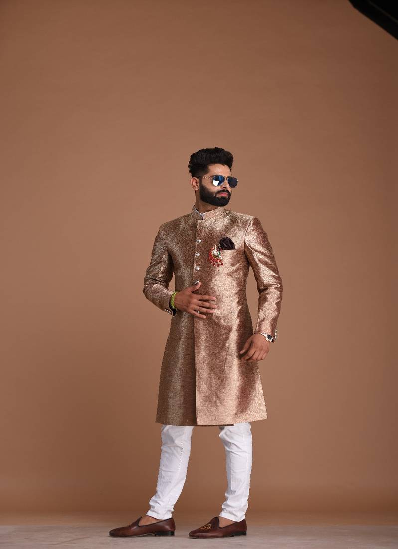 Maharaja Style Magenta- gold Handmade Kim-Khab Sherwani Achkan