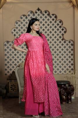 Digital printed maslin crochet crush gown with embroidered chinon and sequins work dupatta 2