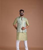 Bespoke Traditional Indian Kurta Pajama Nehru Modi Jacket Set in Sea Green Color