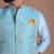 Booti Pattern Cyan Color Half Nehru Designer Jacket with Kurta Pajama Set
