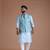 Booti Pattern Cyan Color Half Nehru Designer Jacket with Kurta Pajama Set