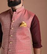 Dark Red Half Jodhpuri Jacket with Kurta Pajama Set