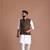 Four Pocket Brown Half Premium Faux Suede Leather Fabric Jacket With Kurta Pajama