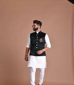 Hand-Embroidered Royal Horse Premium Velvet Green Jacket with Kurta Pajama Set