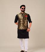 Handmade Elegant Punjabi Style Black Kurta Pajama Nehru Jacket Set