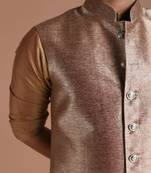 Maharaja Style Magenta-Gold Handmade Kim-Khab Half Jodhpuri Jacket with Kurta-Pajama Set