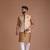 Floral Pattern Banarasi Brocade Beige Golden Color Half Jodhpuri Jacket with Kurta Pajama Set