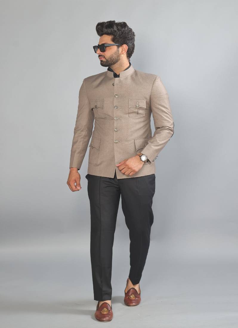 Bespoke Mink Brown Jodhpuri Bandhgala Suit for Men