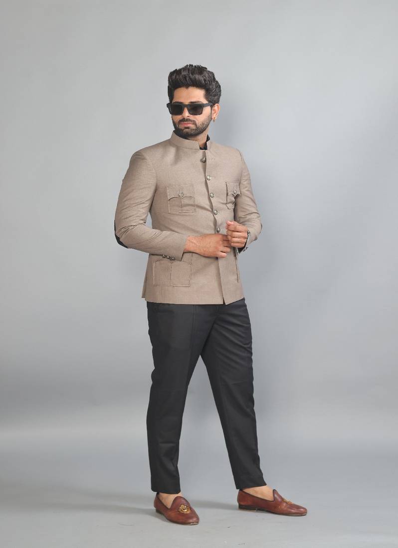 Bespoke Mink Brown Jodhpuri Bandhgala Suit for Men