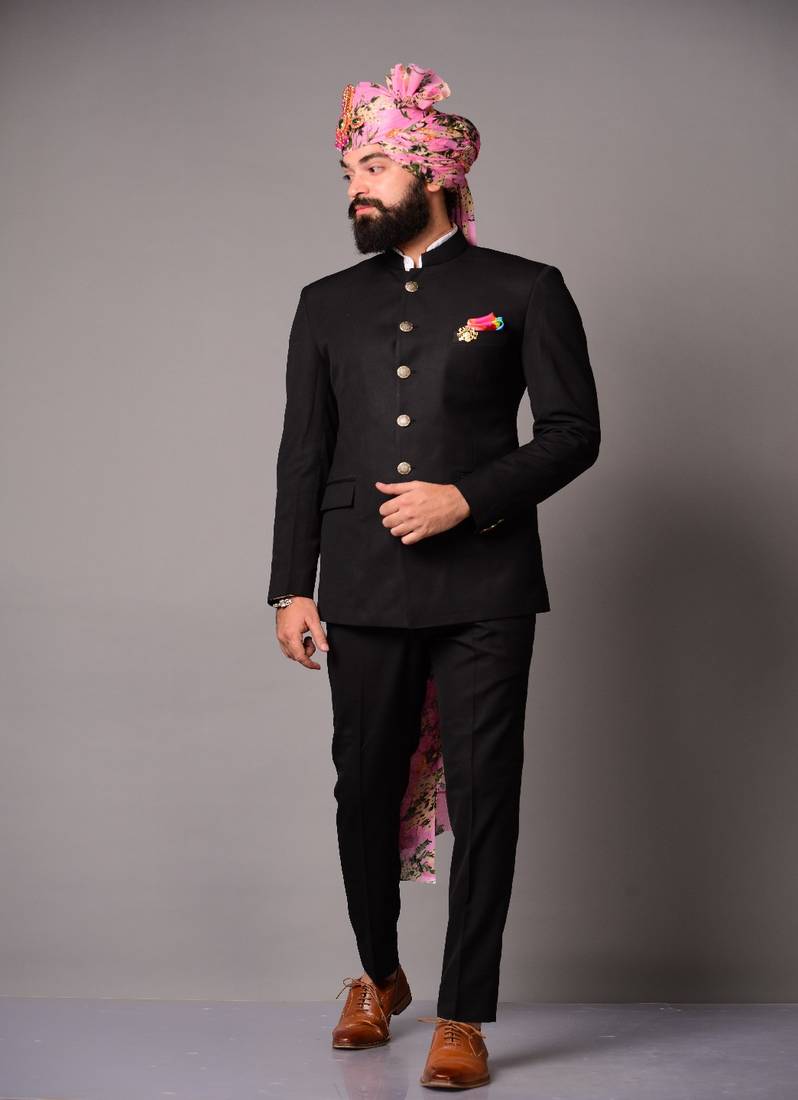 Black Designer Bandhgala Jodhpuri Suit