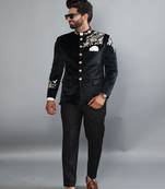 Black Makhmali Hand Embroidered Jodhpuri Bandhgala Jacket