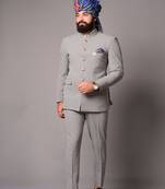 Handmade Modish Grey Jodhpuri Bandhgala Suit for Men
