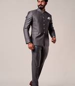 Personalised Dark Grey Royal Jodhpuri Suit with Exclusively Handcrafted Jaipuri Meenakari Buttons