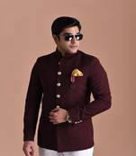 Wine Color Jodhpuri Bandhgala Designer Blazer with White Trouser