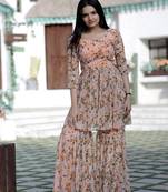 Premium readymade digital printed sharara-suit with peplum style blouse