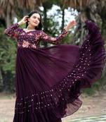 Awesome looking faux blooming gown with multi-sequins and embroidered work