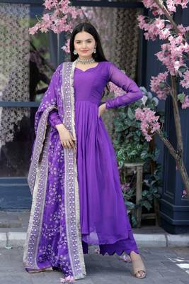 Tebby silk purple gown with fully embroidered designer dupatta 1