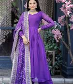 Tebby silk purple gown with fully embroidered designer dupatta