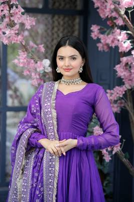 Tebby silk purple gown with fully embroidered designer dupatta 2