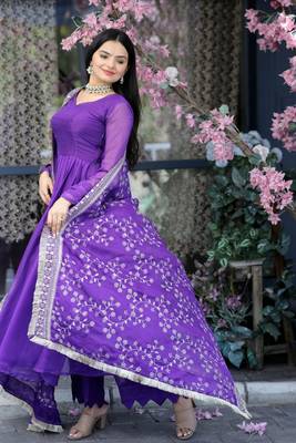Tebby silk purple gown with fully embroidered designer dupatta 3