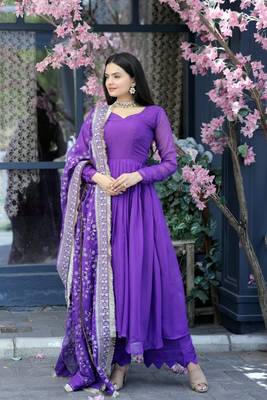 Tebby silk purple gown with fully embroidered designer dupatta 4