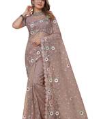 Dusty lavender heavy resham glitter coding multi sequence embroidery buta work net party wear with blouse