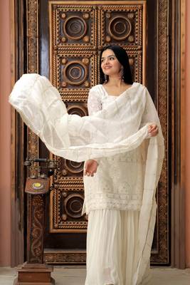 Designer faux blooming sharara suit with thread embroidery and multi sequins work 1