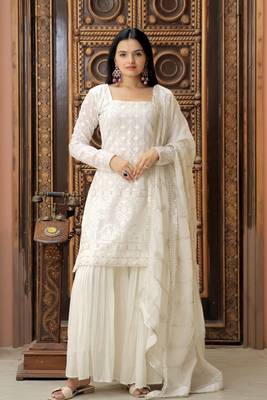 Designer faux blooming sharara suit with thread embroidery and multi sequins work 2