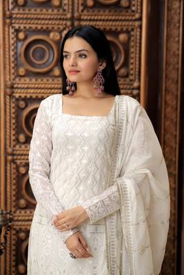 Designer faux blooming sharara suit with thread embroidery and multi sequins work 4