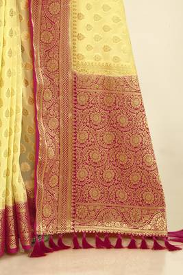 Yellow Color Stylish Indian Georgette Zari Weaving Mill Print Saree 5