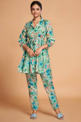 Sea green color rayon co-ord set 1