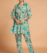 Sea green color rayon co-ord set