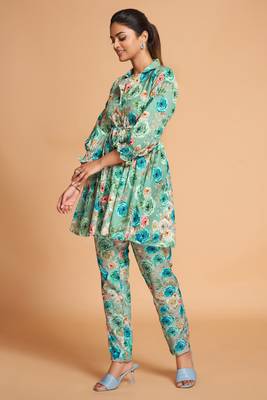 Sea green color rayon co-ord set 2