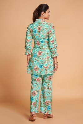 Sea green color rayon co-ord set 3