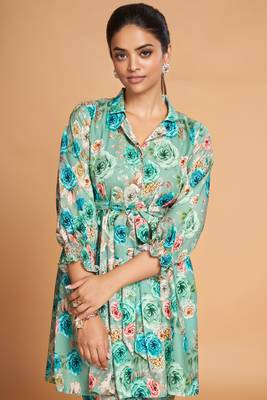 Sea green color rayon co-ord set 4