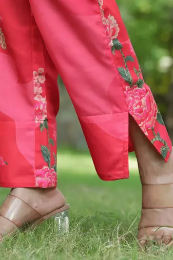 pink floral print shirt and trouser co ords