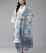 Yufta-women floral printed thread work pure cotton kurta with harem pants & with dupatta