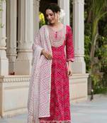 Yufta women pink dori embroidery kurta with trouser & dupatta