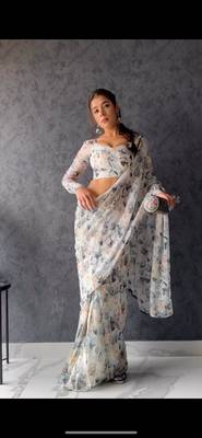 Light Grey Colour Beautiful Soft Tabi Silk  Saree WITH UN-STITCHED BLOUSE 1