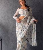 Light Grey Colour Beautiful Soft Tabi Silk  Saree WITH UN-STITCHED BLOUSE