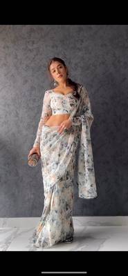 Light Grey Colour Beautiful Soft Tabi Silk  Saree WITH UN-STITCHED BLOUSE 3