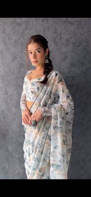 Light Grey Colour Beautiful Soft Tabi Silk  Saree WITH UN-STITCHED BLOUSE 6
