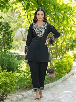 black embroidered shirt and trouser co ords 1