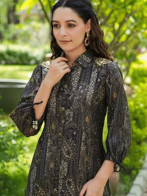 black silk blend paisley print co ords 4