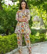 white silk blend floral print co ords