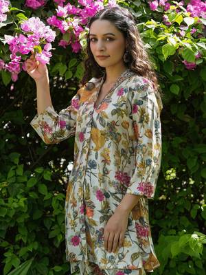 white silk blend floral print co ords 4